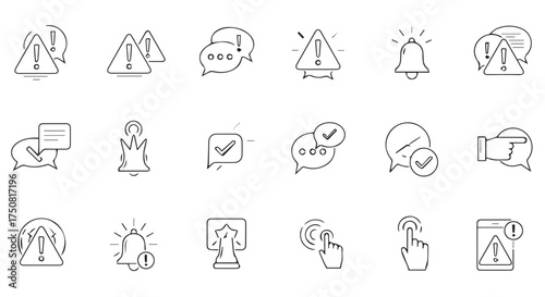 Collection of warning and notification icons isolated on transparent background