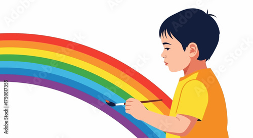 Aspiration of youth, child painting a vibrant rainbow of hope, creativity and imagination,