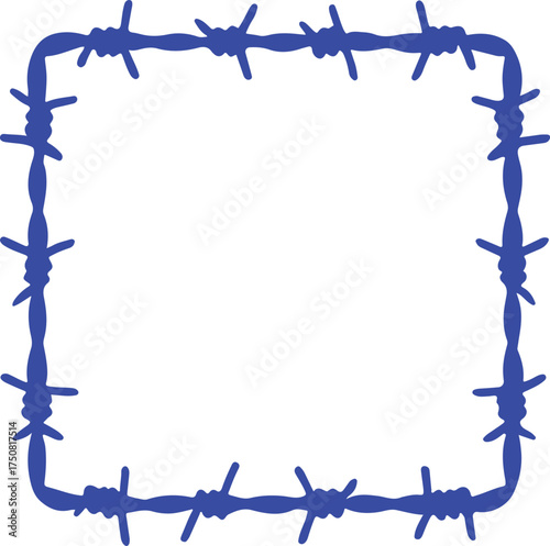 Blue Barbed Wire Square Frame Border with Transparent Background vector