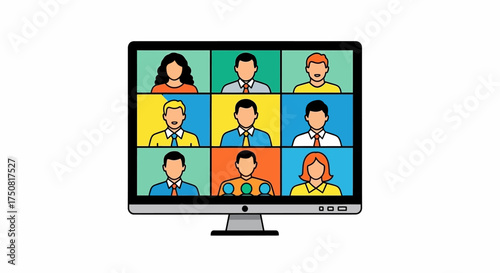 Stylized representation of a video conference call displayed on a desktop computer screen