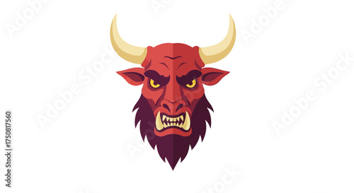 Menacing minimalist depiction of a furious red bull head on a stark white background