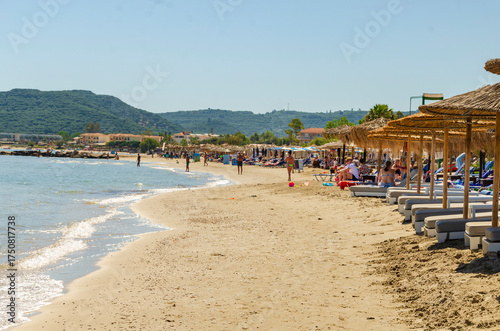Photography Alykes Zante Greece May 27 2025 - Holiday makers enjoying the beach in Alykes wi