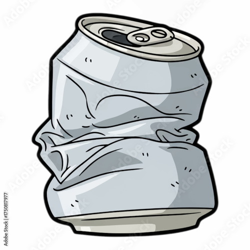Vector crumpled soda can, isolated on white background.