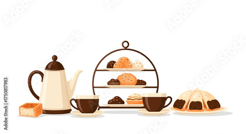 Afternoon Tea Time with Pastries and Cake.