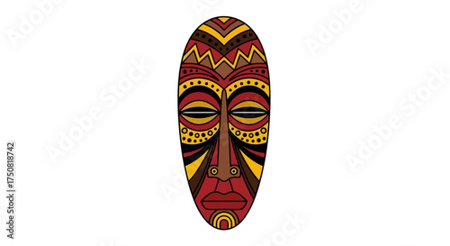 Authentic African Tribal Mask with Vibrant Colors and Intricate Patterns.