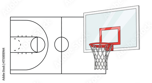 Basketball Court and Hoop Illustration 1.