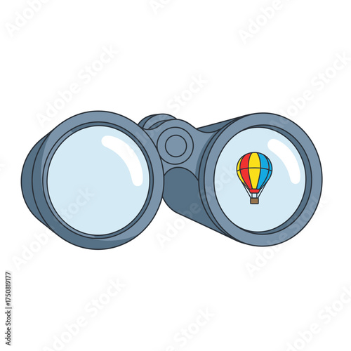 Binoculars viewing a hot air balloon.