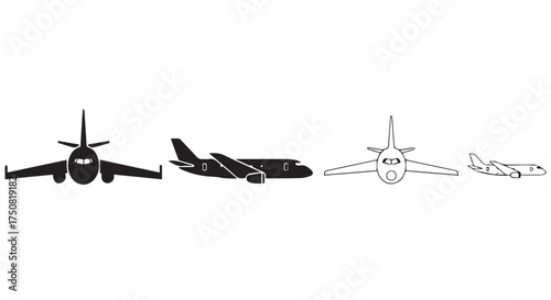 Airplane and aviation icons isolated on transparent background
