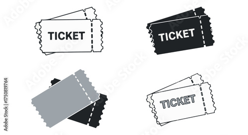 Collection of ticket icons isolated on transparent background