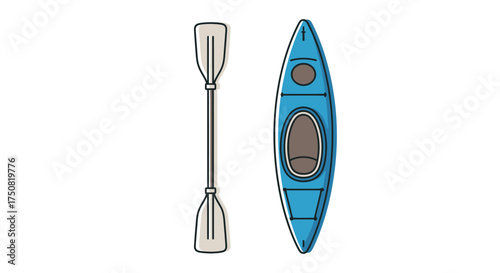Blue Kayak and Paddle Illustration.