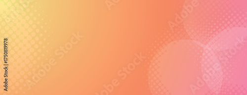 Gradient background with halftone orange and pink hues, featuring a dotted texture. The background blends orange and pink with circular patterns. Minimal halftone vector gradient background
