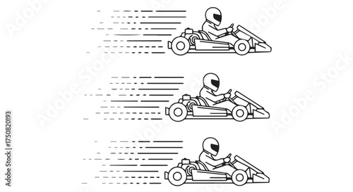 Three gokarts racing with motion blur effect isolated on transparent background
