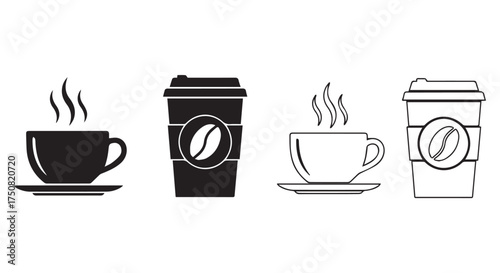 Coffee cups and togo containers isolated on transparent background