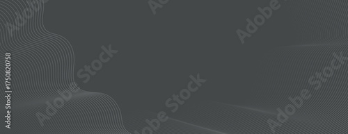 Dark gray background with wavy line patterns. The gray background has a smooth texture, creating a modern and sleek look. Minimal abstract flow line vector gradient background