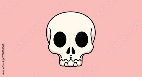 Simple and stylized human skull icon with a friendly cartoonish look. Spooky yet cute vector art isolated on a soft pink backdrop for modern designs