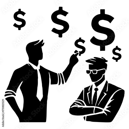 Businessman Silhouette Set with Dollar Sign – Finance and Success Concept Flat Vector Illustration