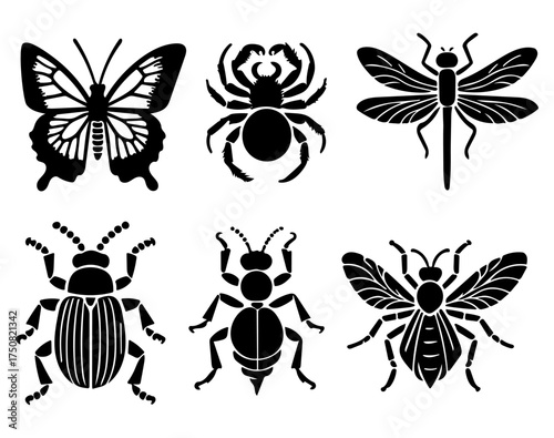 Bugs Silhouette Set – Insect Icon Collection Flat Vector Illustration