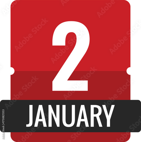 January 2 Calendar Icon Red and Black Modern Flat Design Date Graphic