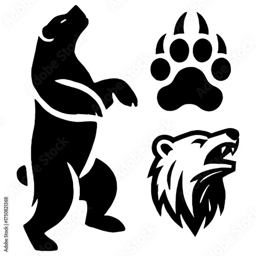 Bear Icon Set Silhouette – Wild Animal Vector Design Flat Vector Illustration