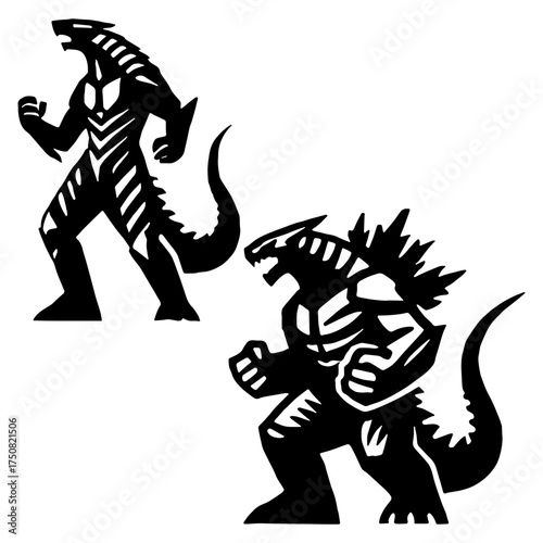 Set of Scary Monster Logo Silhouette Designs for Gaming and Halloween Flat Vector Illustration