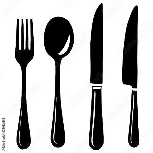 Set of Various Spoon Silhouette Icons for Kitchenware and Food Blog Design Flat Vector Illustration