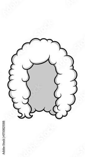 Cartoon illustration of a white curly wig.