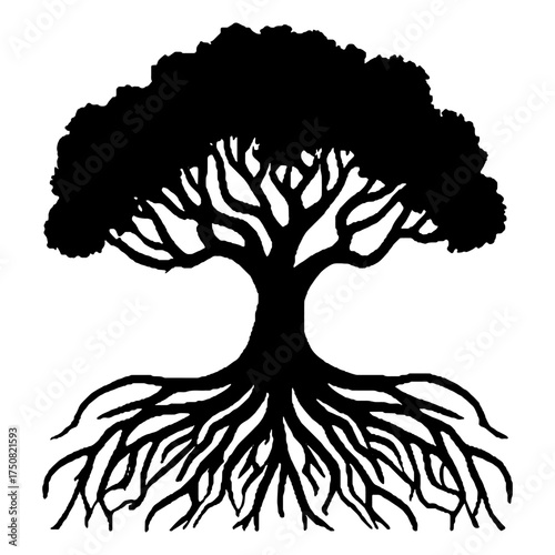 Detailed Tree with Branches Silhouette for Nature and Environment Concepts Flat Vector Illustration