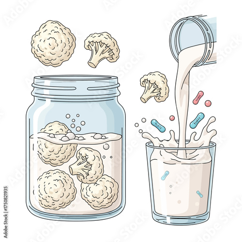 Cauliflower Fermentation Process Illustration.