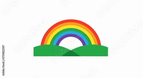 Vibrant rainbow over verdant hills illustration conveying optimism and cheerfulness with simplicity