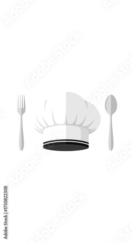 Chef hat with fork and spoon.