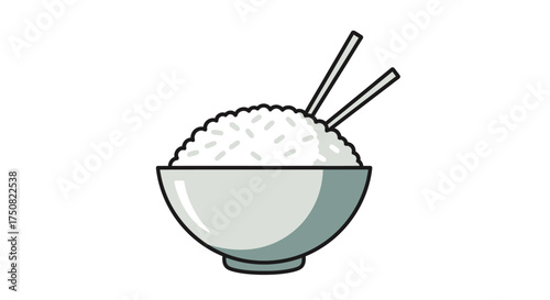 A delightful representation of a steaming bowl of rice with chopsticks ready to serve