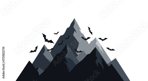 Bat Silhouette Over Dark Mountain Peaks for Halloween Night Background Concept