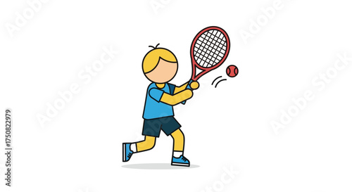 Illustration of a young tennis player hitting a ball during a match on a white background