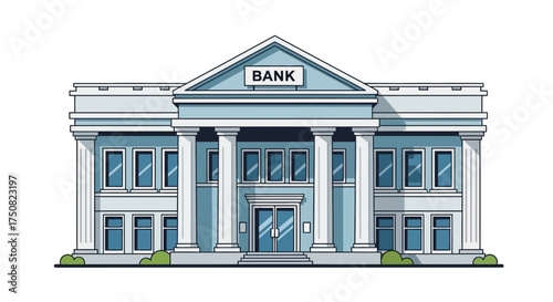 Classic Bank Building Facade with Columns and Pediment.