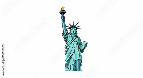 Symbolic statue of liberty cartoon illustration signifying freedom and enlightenment in america