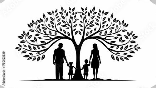 Cherished family moments under a flourishing tree, symbolizing growth, unity, and the enduring bonds of family love, making it perfect for heartwarming designs