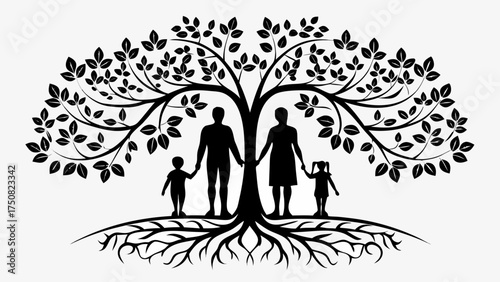 Elegant family tree silhouette symbolizing growth, legacy, and connection, perfect for genealogy projects, family history, and meaningful design elements