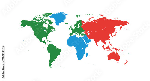 Vector world map with continents highlighted in different colors perfect for infographics