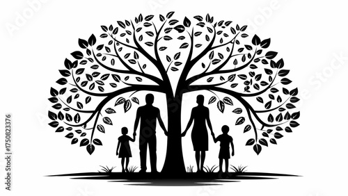 Cherish Family Bonds A Loving Couple with Children Under a Lush Tree Symbolizing Growth and Togetherness for Generations to Come A Peaceful Family