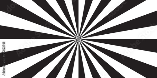 Abstract sunburst ray background with sunburst pattern black and white vector gradient ray wallpaper design. Vintage sunrays illustration swirl grunge backdrop line. used for banner, poster, web.	