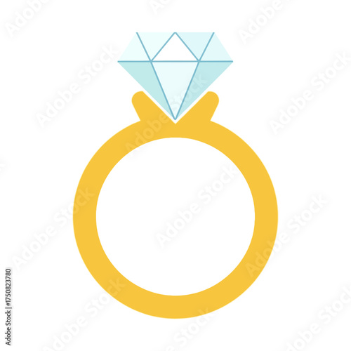 A simple and elegant yellow gold engagement ring with a large, sparkling, brilliant-cut diamond gemstone set on a clean white background symbolizing