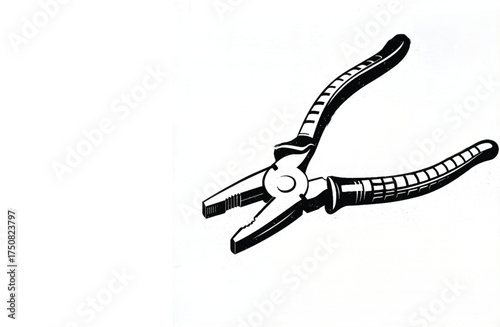Pliers tool vector illustration. Handheld manual gripping tool for mechanical, electrical, and DIY repair work. Black and white line art on white background. Adobe Illustrator Artwork