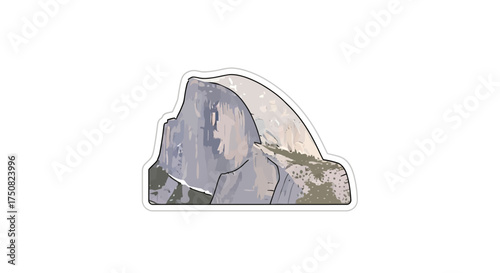 A stylized illustration of a majestic granite dome evoking natural grandeur scenery and adventure