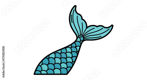 Illustrative mermaid tail with vibrant turquoise scales for whimsical designs concept