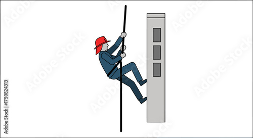 Brave firefighter scaling building using rope, demonstrating safety and rescue training practices