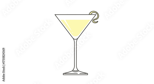 Classic Martini Cocktail in a Coupe Glass with Lemon Twist.