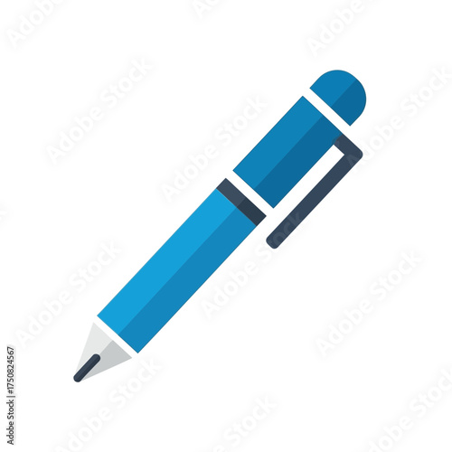 Modern Blue Ballpoint Pen with Silver Clip and Black Tip Isolated on a Clean White Background with Minimalist Design Elements Ideal for Office
