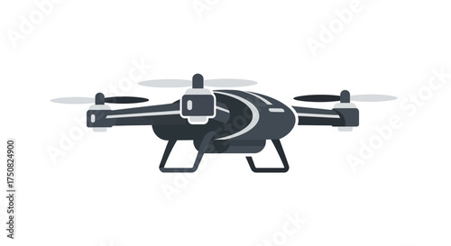 Sleek gray drone with modern design and simplistic vector art style hovering in place