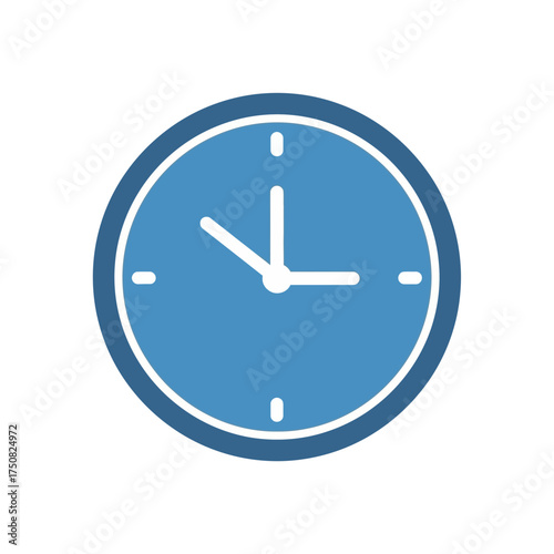 Simple blue analog clock face indicating approximately ten past ten, presented as a clean and modern digital graphic illustration with clear white