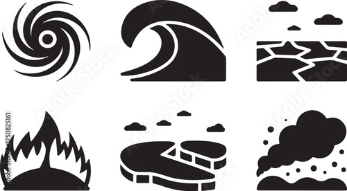 Natural disaster icons disaster storm flood fire ice pollution